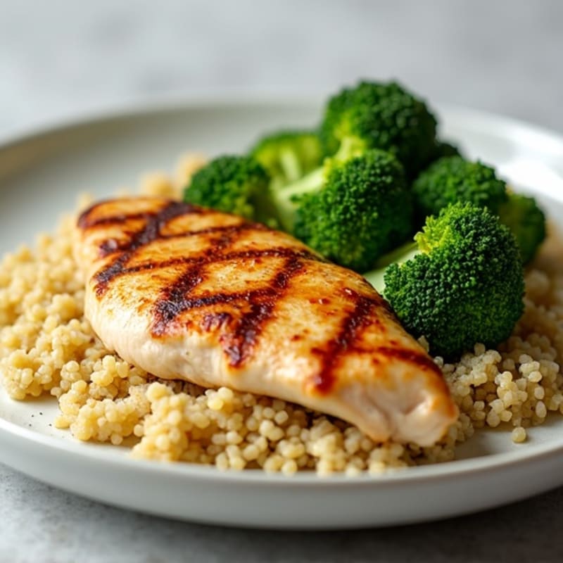 Grilled Chicken Breast with Quinoa and Roasted Broccoli