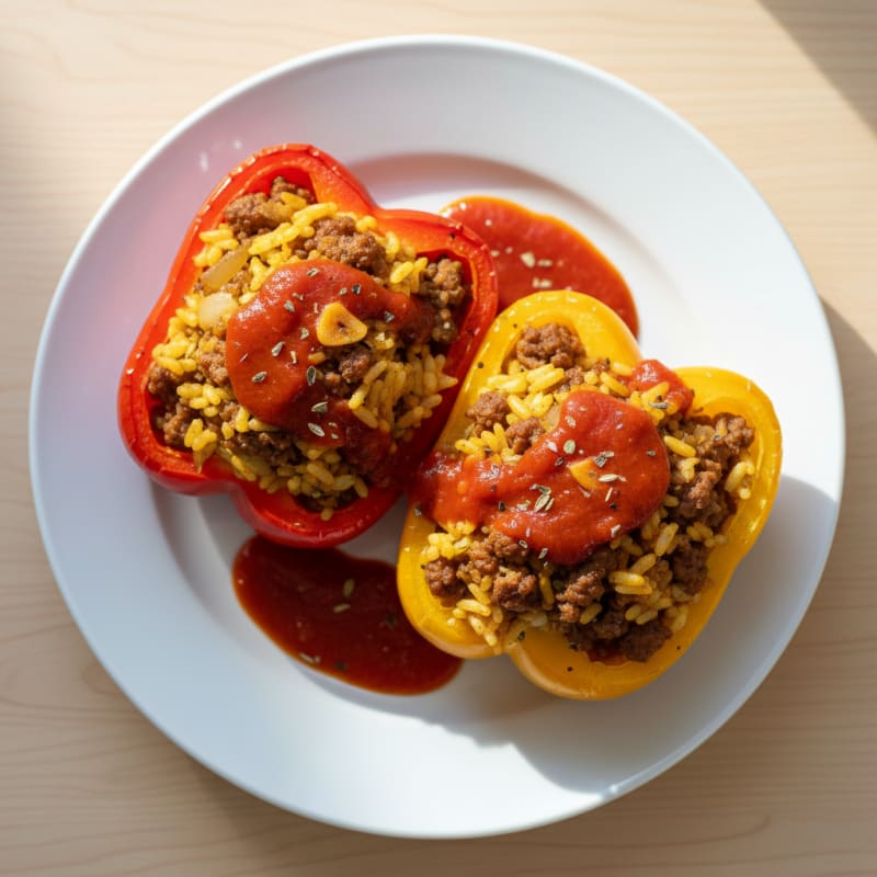 Golden Beef and Rice Stuffed Peppers