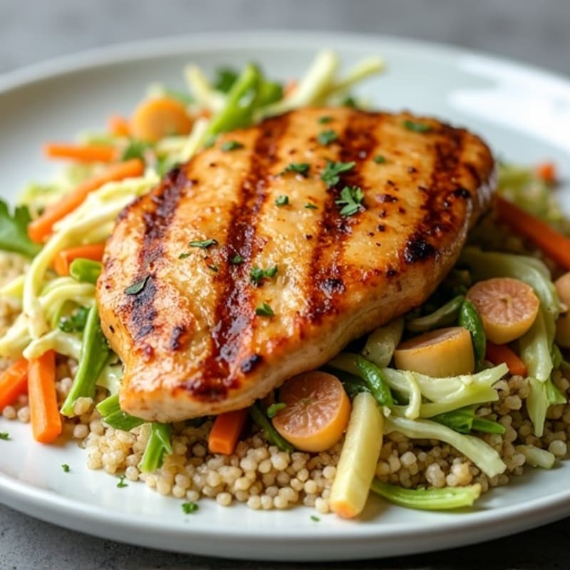 Grilled Chicken Breast with Crunchy Cabbage Slaw and Quinoa