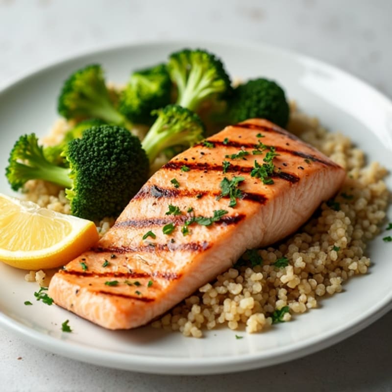 Grilled Salmon with Steamed Broccoli and Quinoa