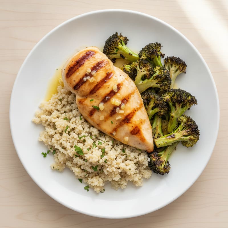 Grilled Chicken Breast with Quinoa and Roasted Broccoli