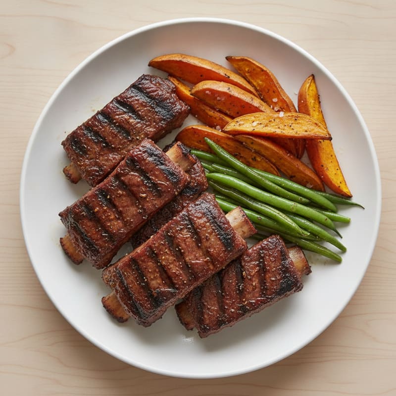 Grilled Steak Ribs with Roasted Sweet Potatoes