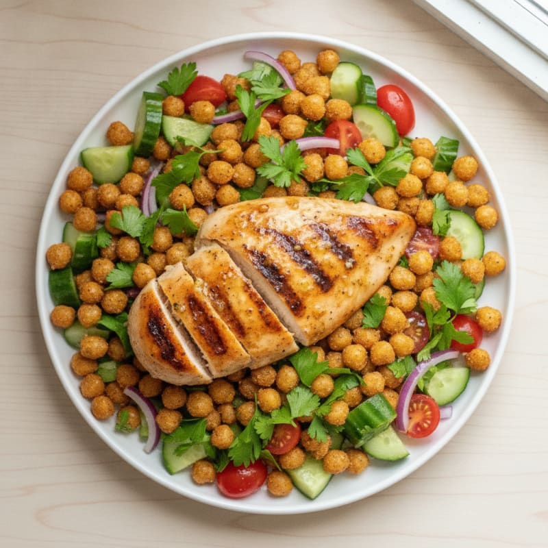Grilled Chicken Breast with Crunchy Chickpea Salad