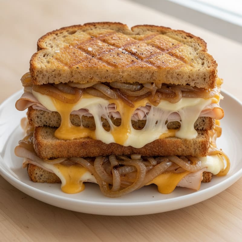 Triple-Decker Grilled Cheese with Caramelized Onions