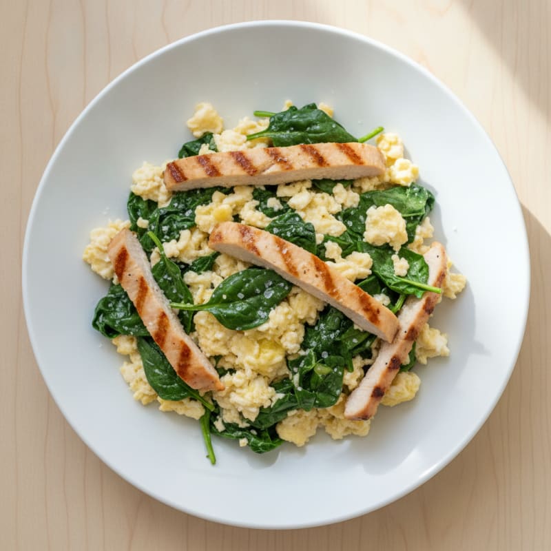 Egg White Scramble with Spinach and Grilled Turkey Breast