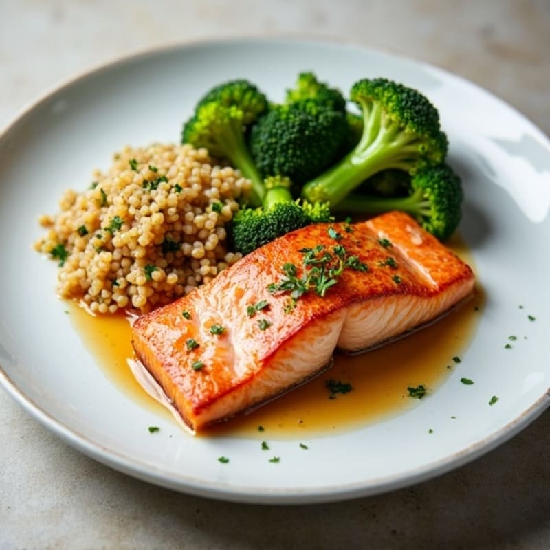 Seared Salmon Fillet with Roasted Broccoli and Quinoa