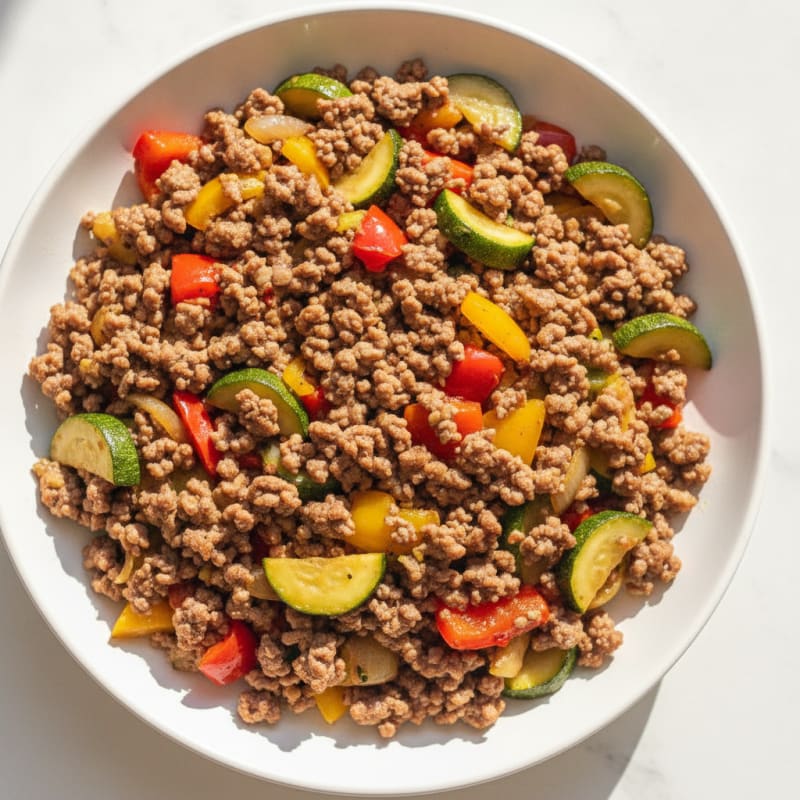 Savory Ground Beef and Rainbow Vegetable Skillet
