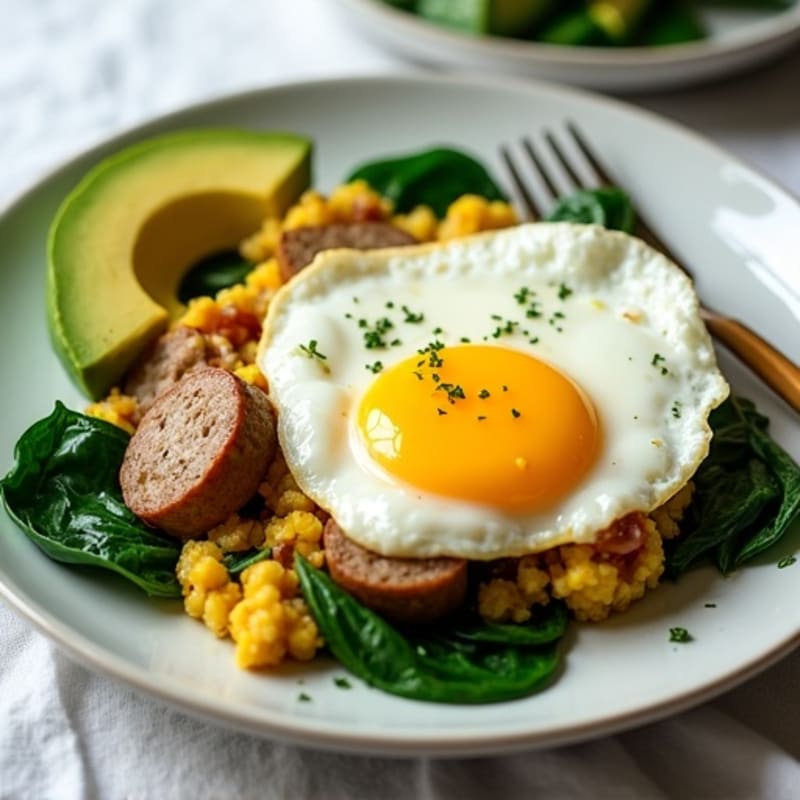 Egg White Scramble with Turkey Sausage and Spinach