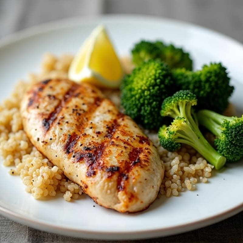 Grilled Chicken Breast with Quinoa and Roasted Broccoli
