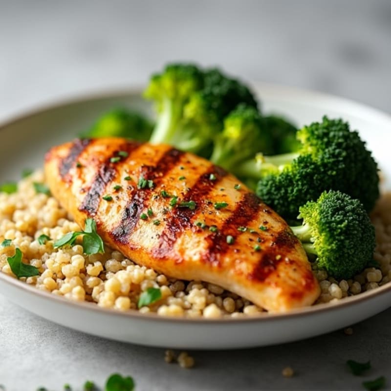 Grilled Chicken Breast with Quinoa and Roasted Broccoli