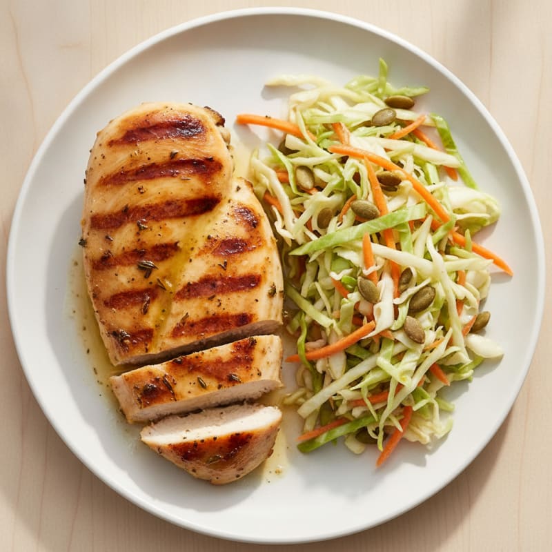 Grilled Chicken Breast with Crunchy Cabbage Slaw