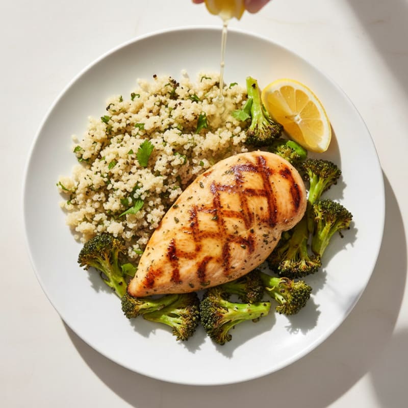 Grilled Chicken Breast with Quinoa and Roasted Broccoli