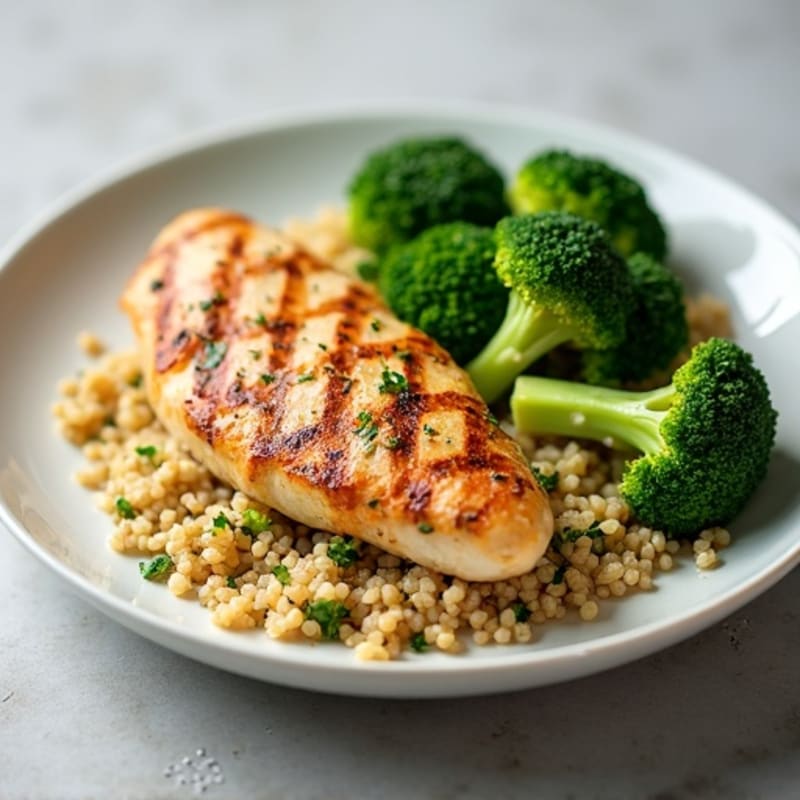 Grilled Chicken Breast with Quinoa and Steamed Broccoli
