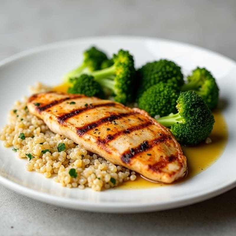 Grilled Chicken Breast with Quinoa and Roasted Broccoli