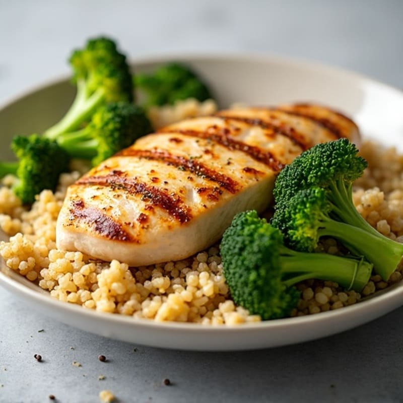 Grilled Chicken Breast with Quinoa and Roasted Broccoli