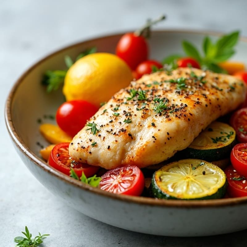 Lemon Herb Chicken and Roasted Vegetable Bowl