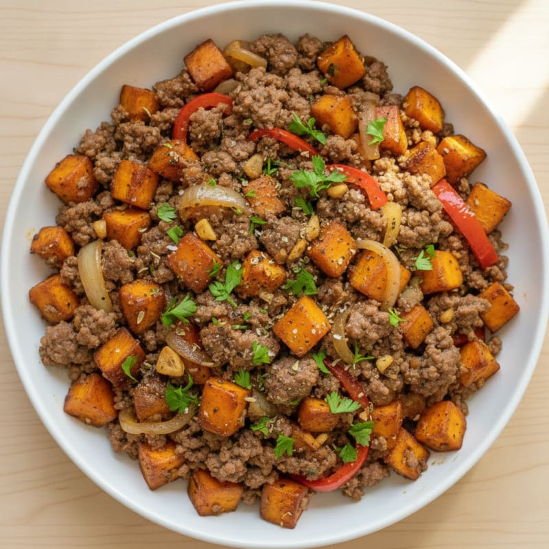 Garlic Herb Beef and Sweet Potato Skillet