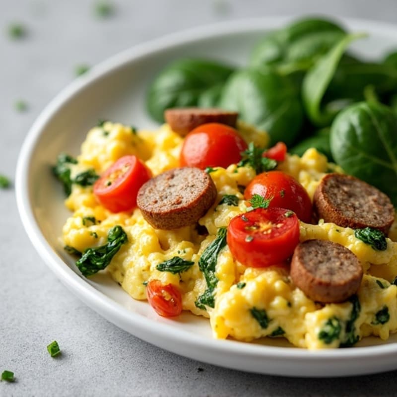 Egg White Scramble with Turkey Sausage and Spinach