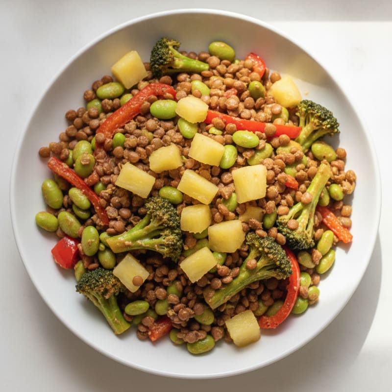 Creamy Lentil and Vegetable Stir Fry with Edamame