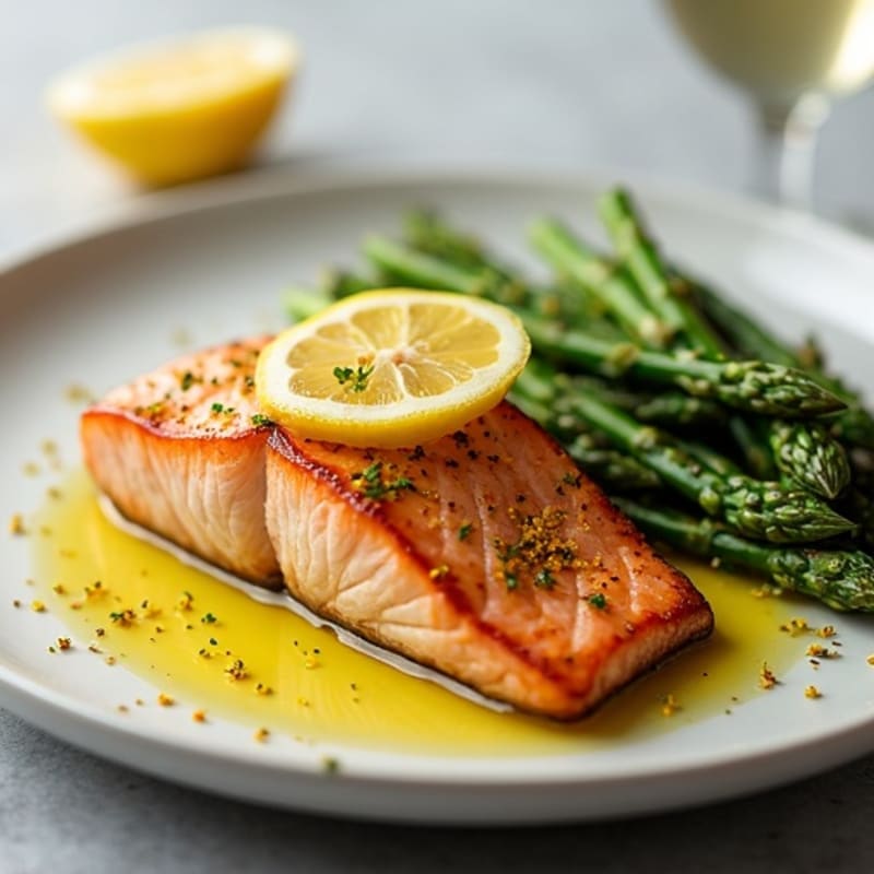 Pan-Seared Salmon with Steamed Asparagus and Lemon Zest