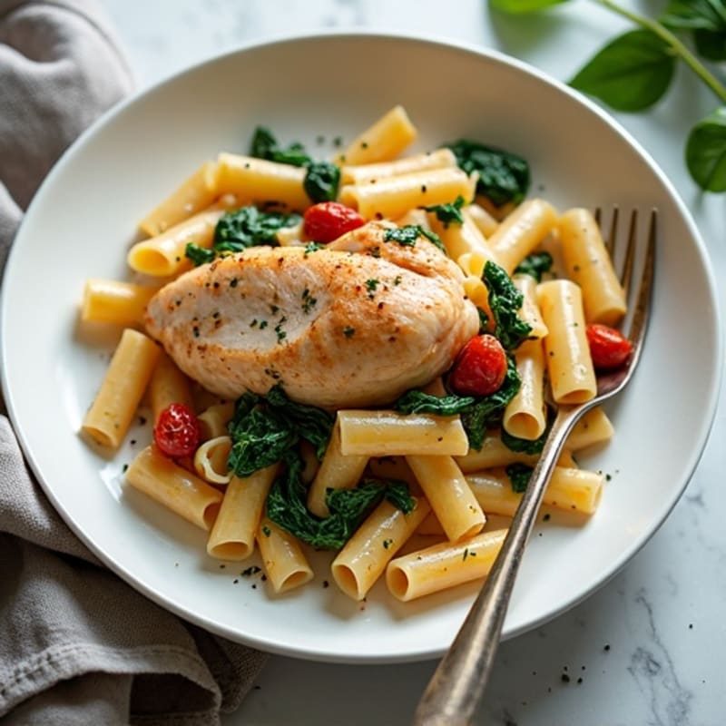 Creamy Sundried Tomato Chicken and Spinach Whole Wheat Rigatoni