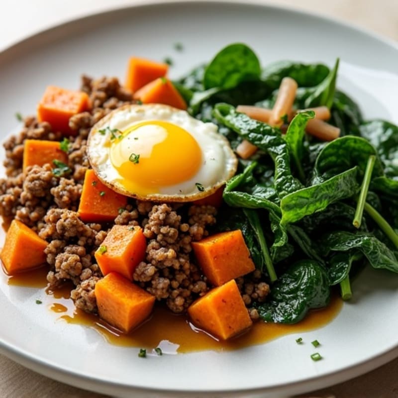 Sweet Potato and Ground Turkey Skillet with Sautéed Greens