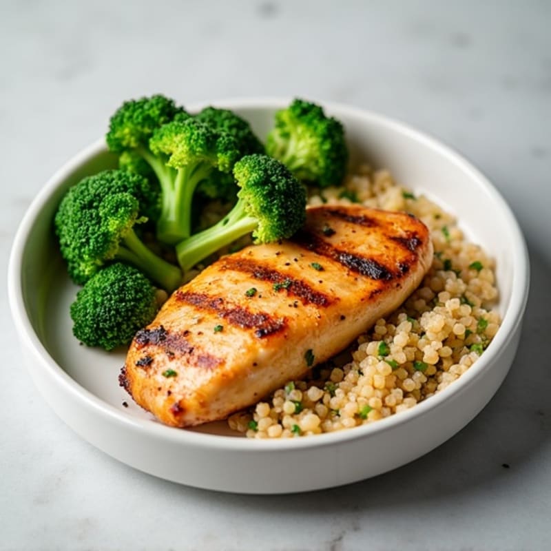 Grilled Chicken Breast with Quinoa and Steamed Broccoli