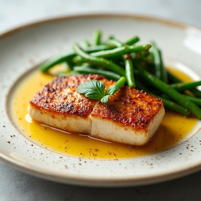 Crispy Pan-Seared Tuna with Roasted Green Beans and Lemon Vinaigrette