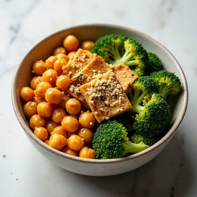 Crispy Baked Chickpea and Edamame Bowl with Roasted Broccoli