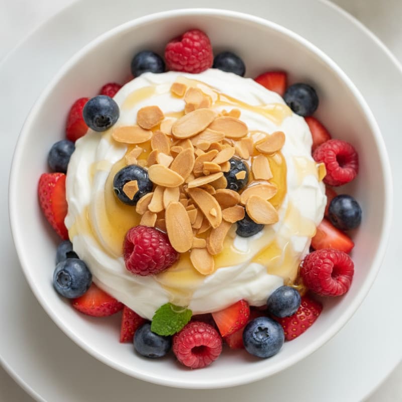 Creamy Greek Yogurt Parfait with Mixed Berries and Almonds