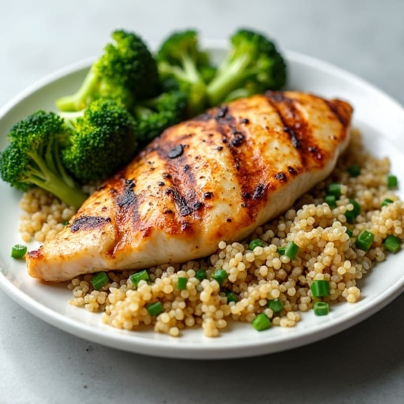 Grilled Chicken Breast with Roasted Broccoli and Quinoa