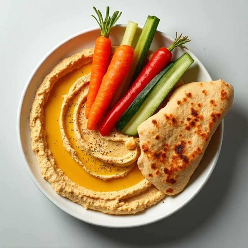 Creamy Hummus with Fresh Vegetable Sticks and Toasted Whole Grain Pita