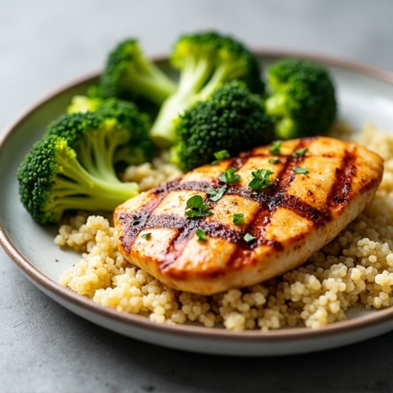 Grilled Chicken Breast with Quinoa and Roasted Broccoli