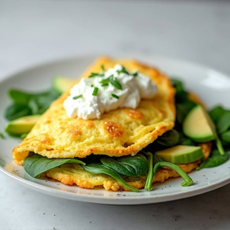 Egg White Spinach Omelette with Cottage Cheese and Sliced Avocado