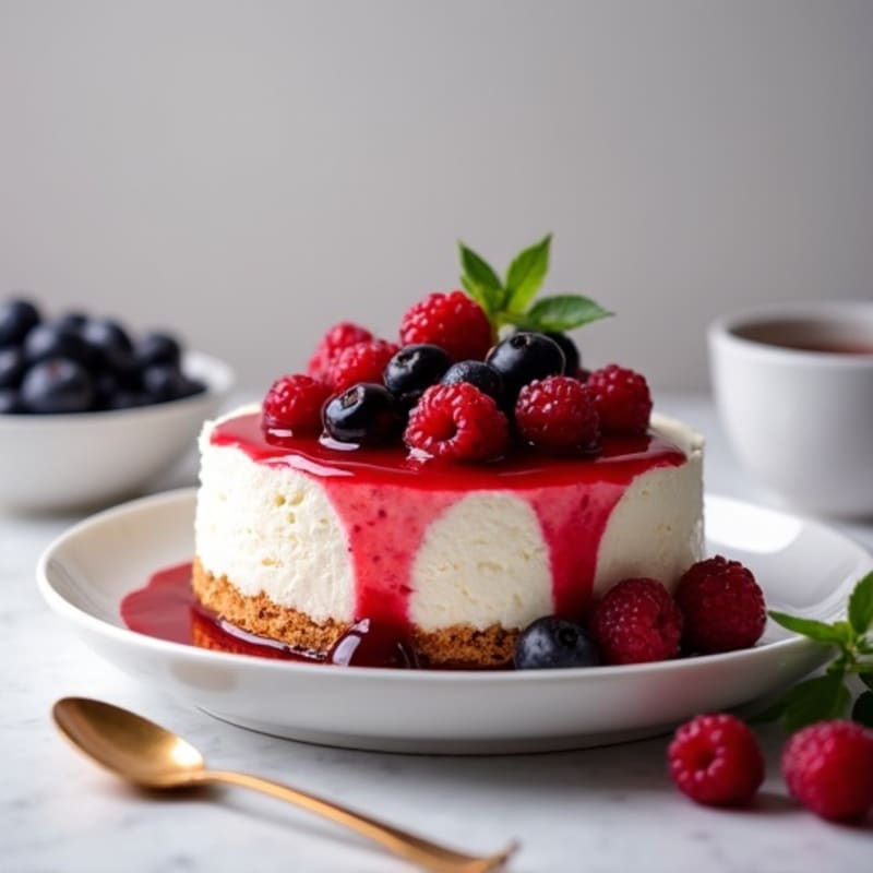 Greek Yogurt Protein Cheesecake with Mixed Berry Compote