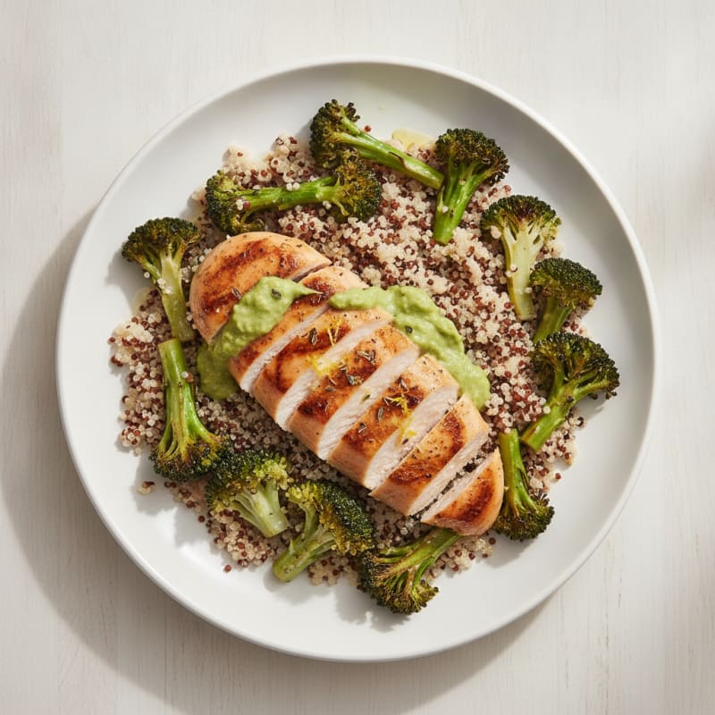 Grilled Chicken Breast with Quinoa and Roasted Broccoli