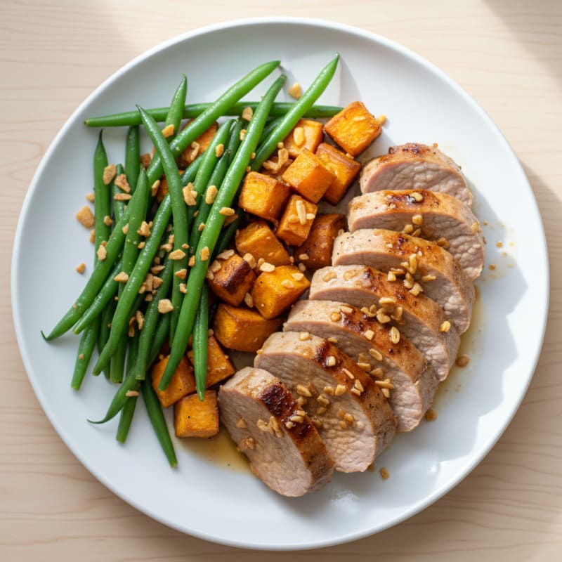 Seared Pork Tenderloin with Garlic Green Beans