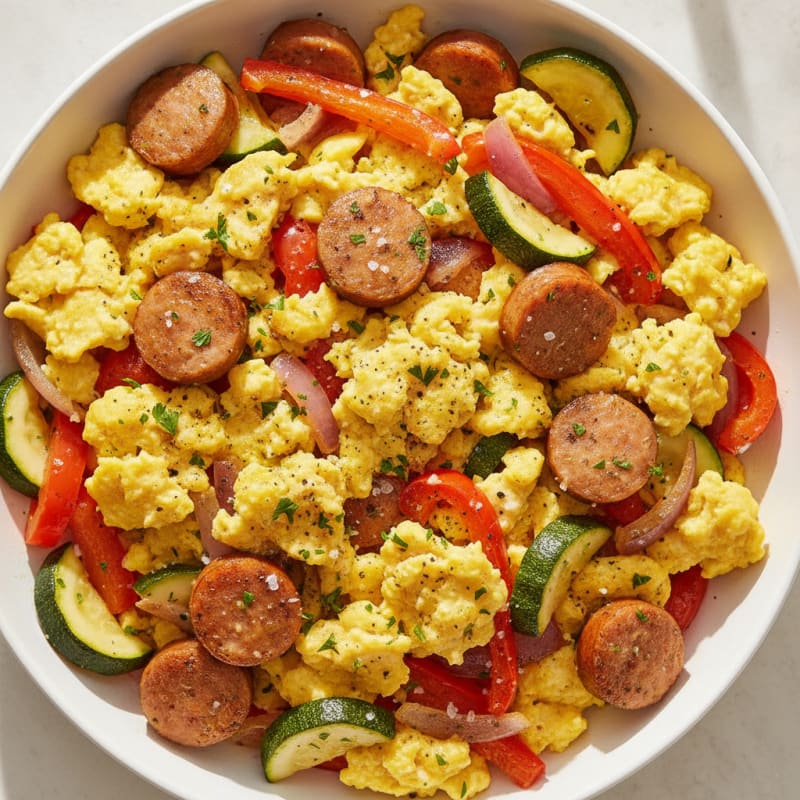 Hearty Scrambled Eggs with Roasted Vegetables