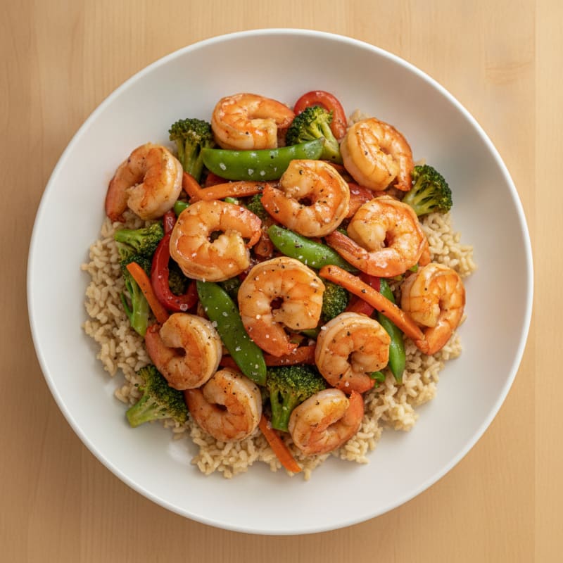 Garlic-Ginger Shrimp Stir-Fry with Brown Rice