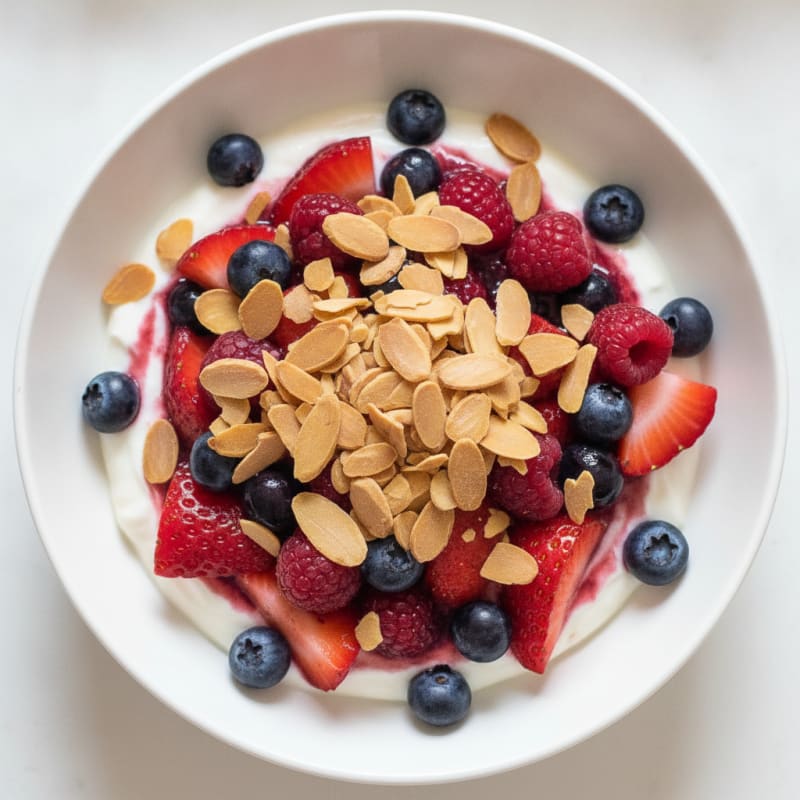 Greek Yogurt Protein Parfait with Mixed Berries and Almonds