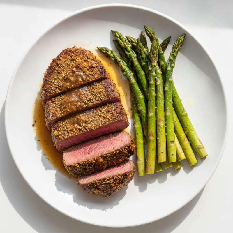 Herb-Crusted Steak with Roasted Asparagus