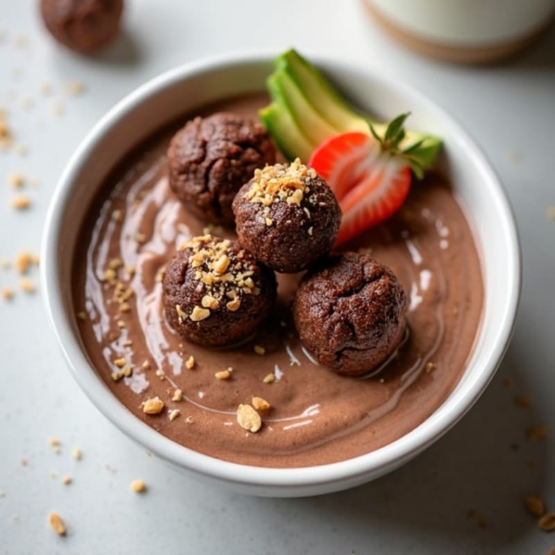 Creamy Chocolate Protein Cheesecake Bowl with Fudgy Bites