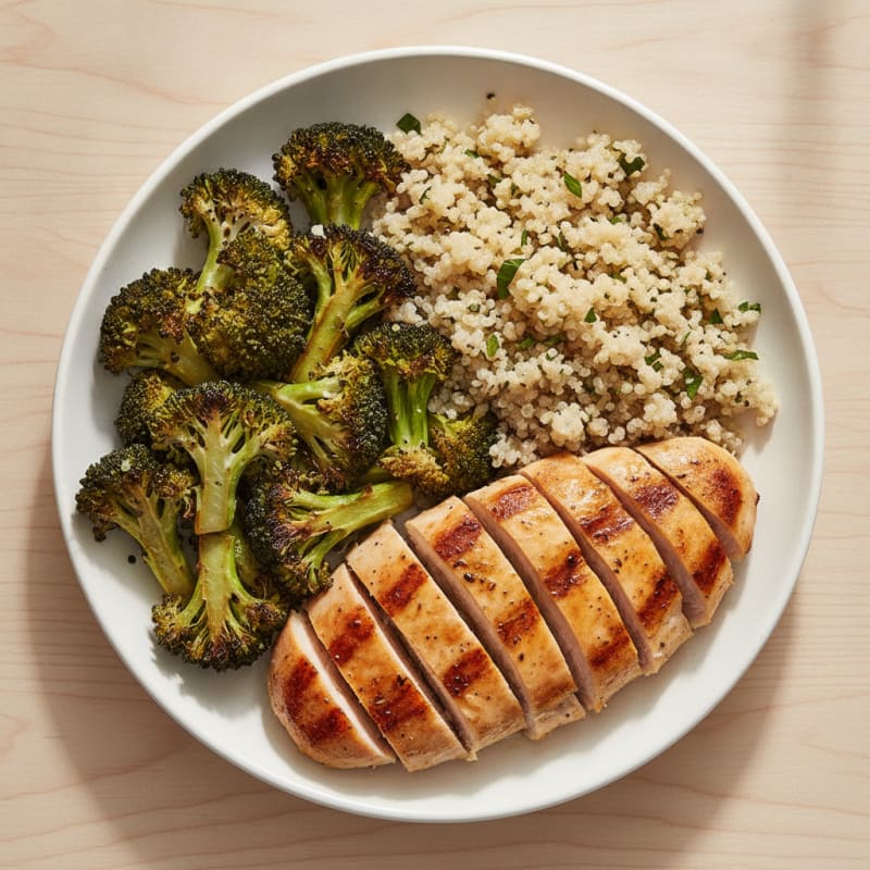Grilled Chicken Breast with Roasted Broccoli and Quinoa