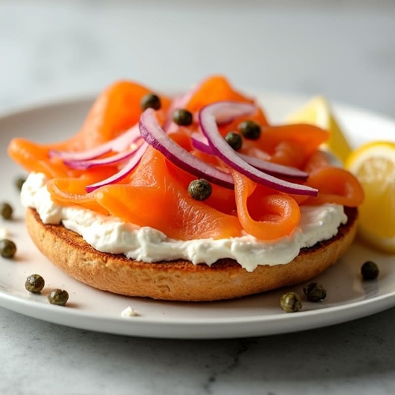 Toasted Bagel with Whipped Cream Cheese and Smoked Salmon