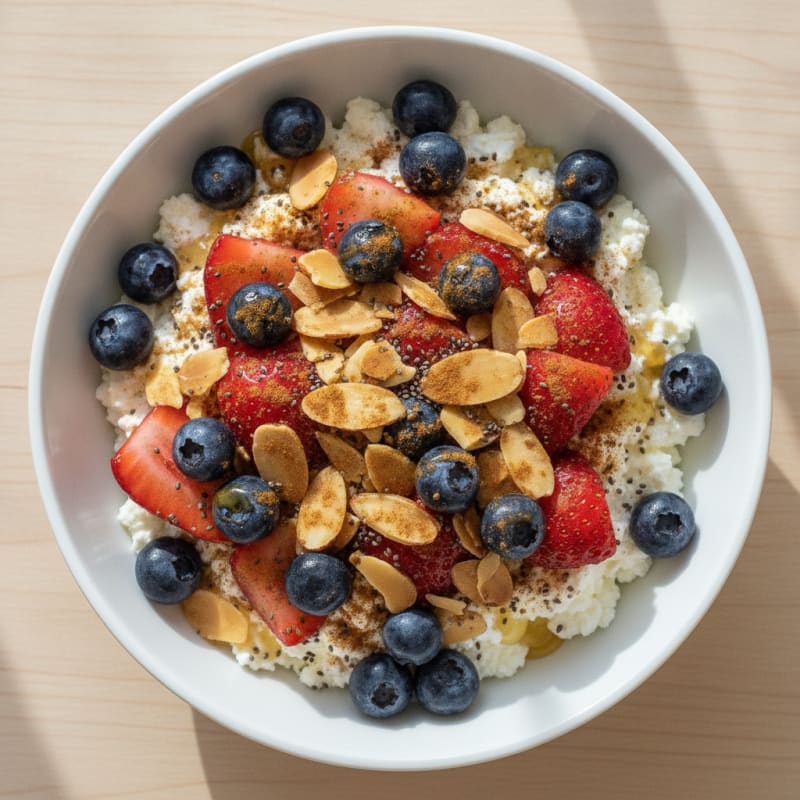 Cottage Cheese Berry Bowl with Almonds and Chia