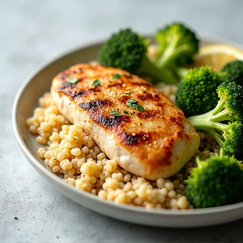 Grilled Chicken Breast with Quinoa and Roasted Broccoli