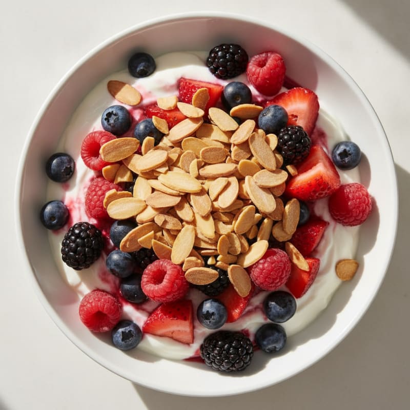 Greek Yogurt Protein Parfait with Mixed Berries and Almonds