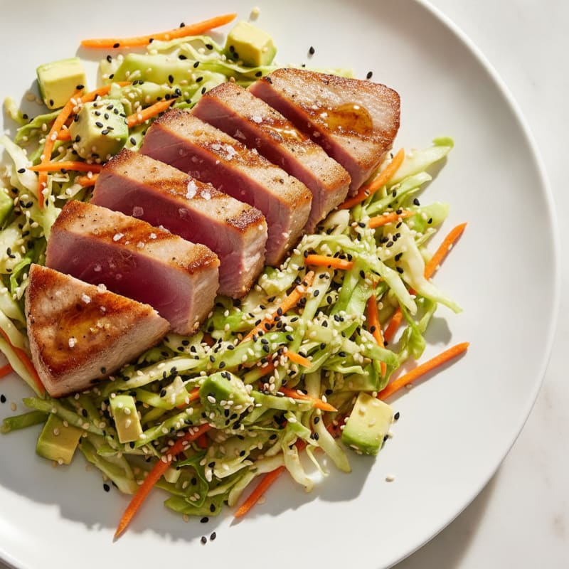 Grilled Tuna Steak with Crunchy Cabbage Slaw