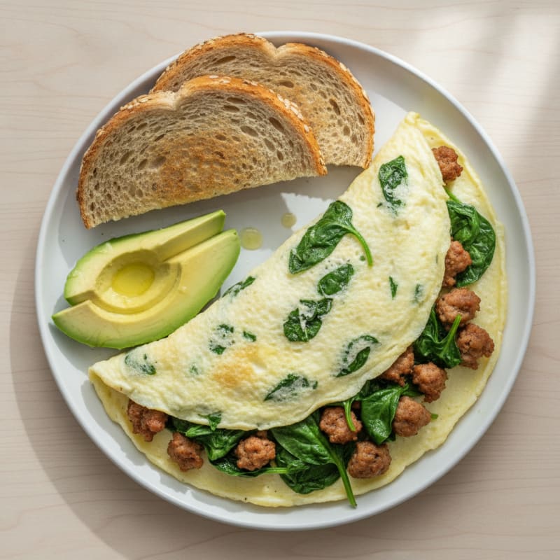 Egg White Spinach Omelette with Turkey Sausage