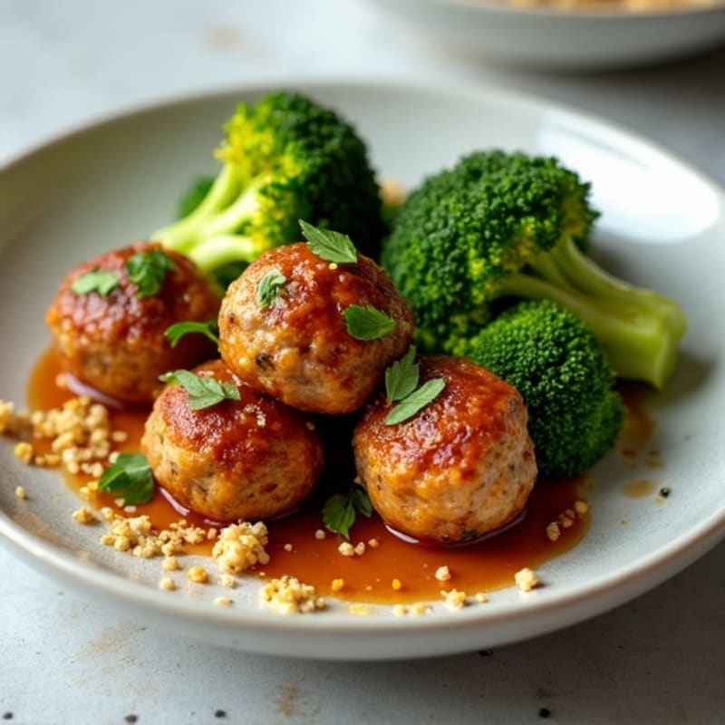 Teriyaki Turkey Meatballs with Crispy Roasted Broccoli